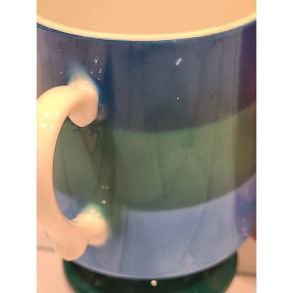 HOLT-HOWARD 1966 Striped Set Of 2 Porcelain Mugs Handles Footed Blue Orange EUC - Picture 13 of 13